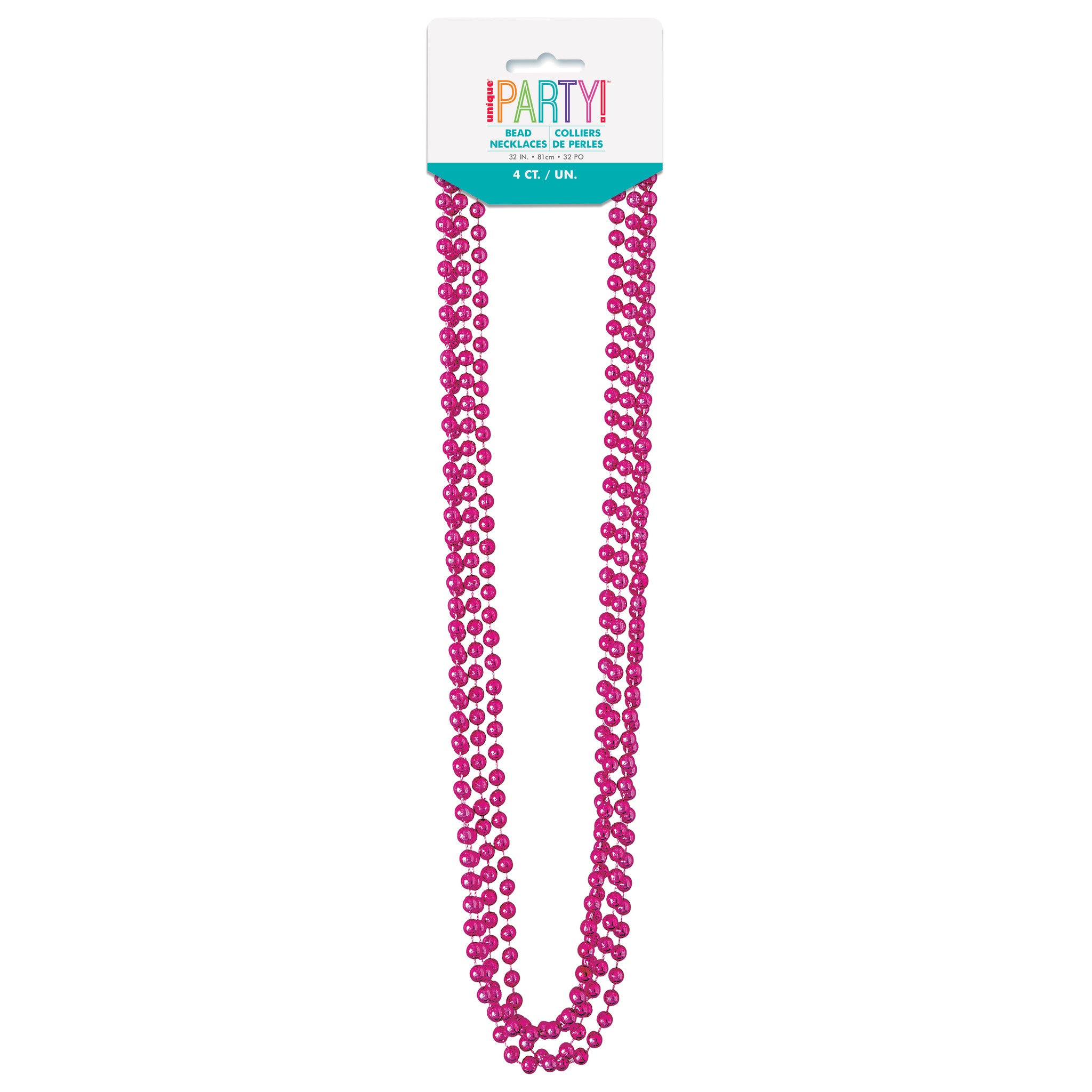 Hot Pink Metallic Bead Necklaces 4ct